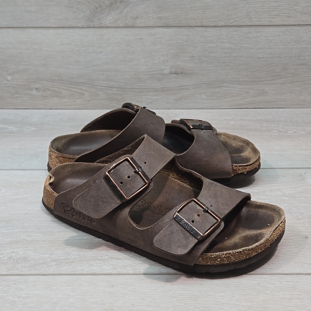 Birkenstock Brown Two-Strap Suede Sandals